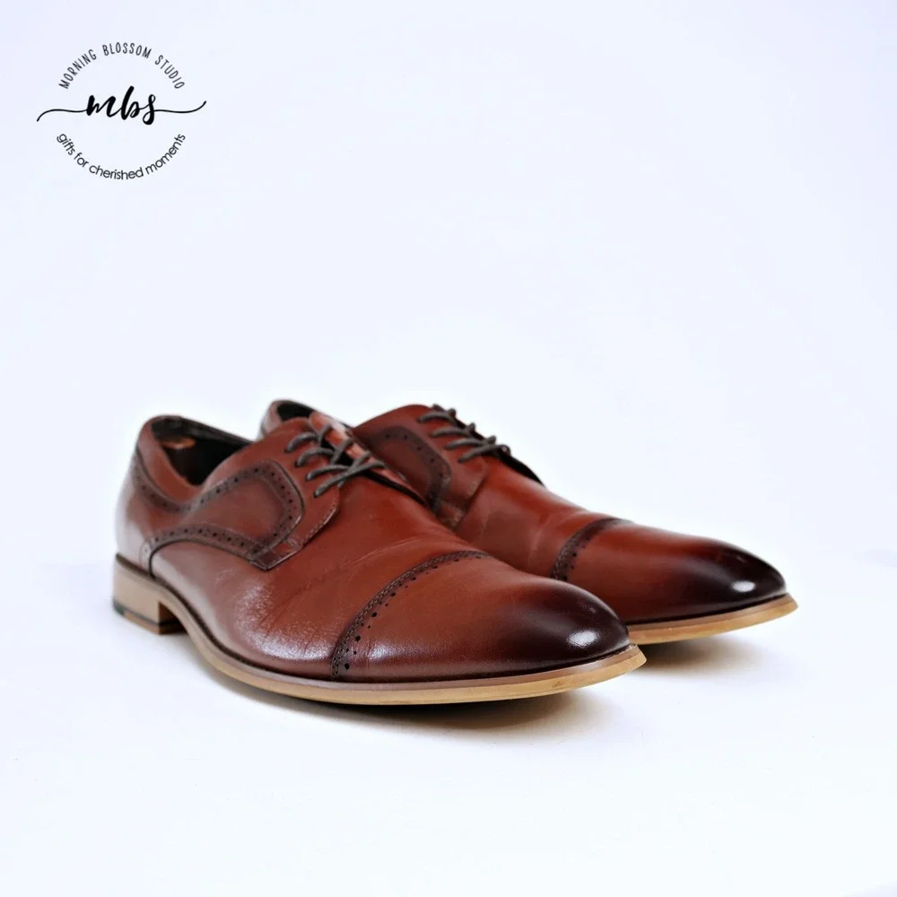 Stacy Adams Dickinson Cap Toe Classic Lace‎ Up Derby Shoes Cognac Brown Men 13
